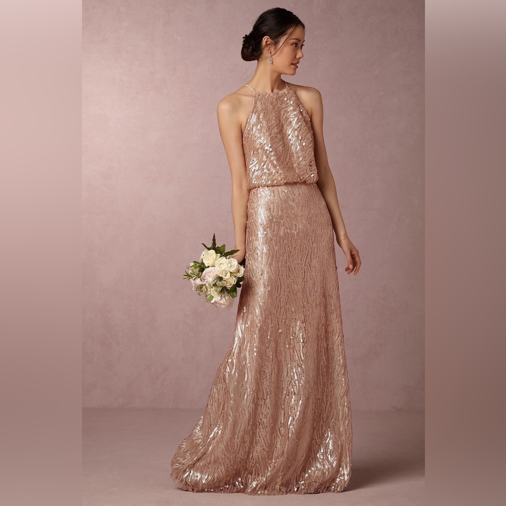 BHLDN Rose Gold Sequin Gown